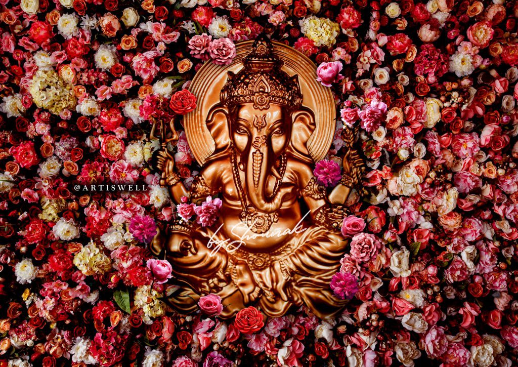 Ganesha Flowerwall Gold artwork